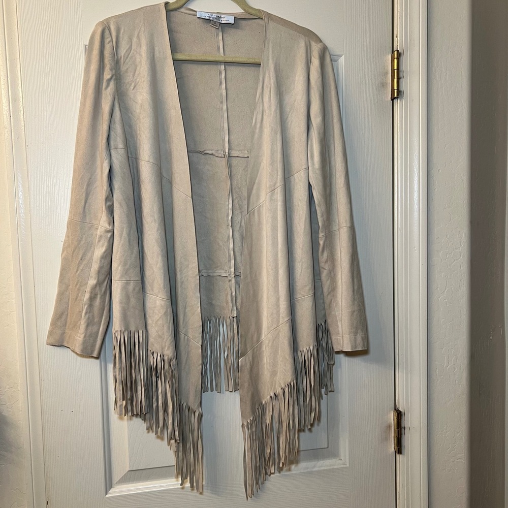 Tahari Faux Suede Festival Fringe Western Jacket Womens Size 8